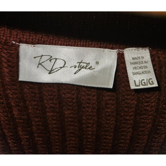 RD Style Rust V-Neck Knit Curved Flattering Hemline Sweater Women Size Large - Picture 5 of 8